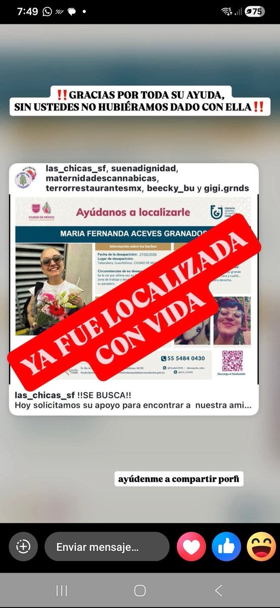 faby3124's tweet photo. 🌟 Localizada con vida! 🌟😌 https://t.co/tLnWowStk4