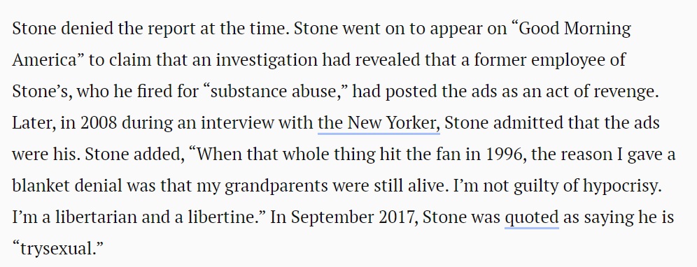 HandToForehead's tweet image. Roger Stone advertised for men to share his wife with.