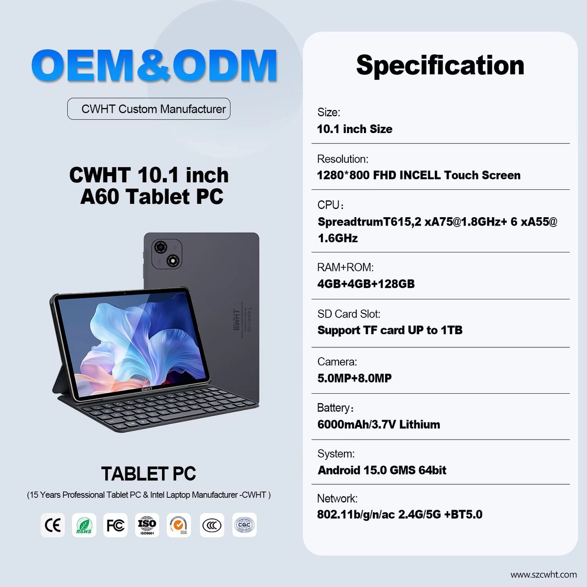 CwhtCo84317's tweet image. Android 15 tablet, 10", 2K display, 6GB+6GB RAM, 128GB, T606 2.2GHz, 4G LTE + 5G WiFi, dual speakers. OEM/ODM factory direct.
🌐 szcwht.en.alibaba.com
 📩 Annie@szcwht.com
#tablet #androidtablet #oemtablet #madeinchina #factorydirect #cwht