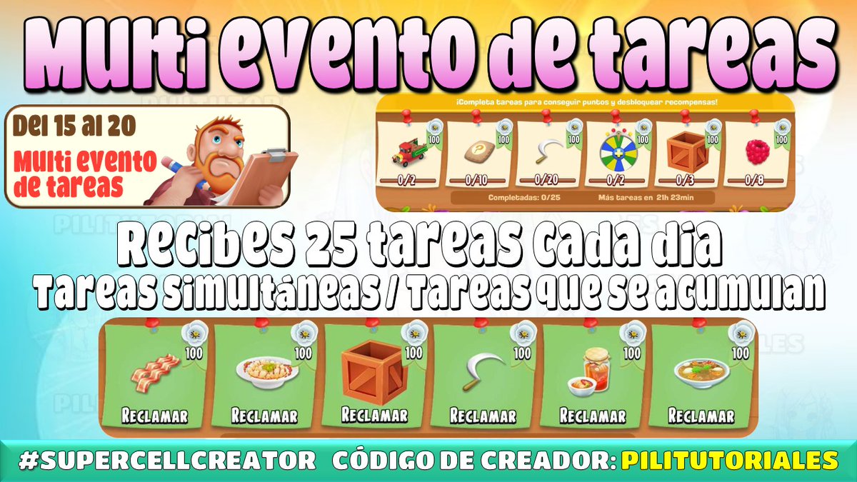 Pilitutoriales_'s tweet photo. Del 15 al 20 de abril estaremos desarrollando el multievento de tareas del mes. Aparecenrán 25 tareas diariamente que NO vencerán y que, de no completarse se acumularán. Al finalizar el evento toca las cajas rosadas con globos para recibir más regalos. #hayday #pilitutoriales https://t.co/6Onf3kbume