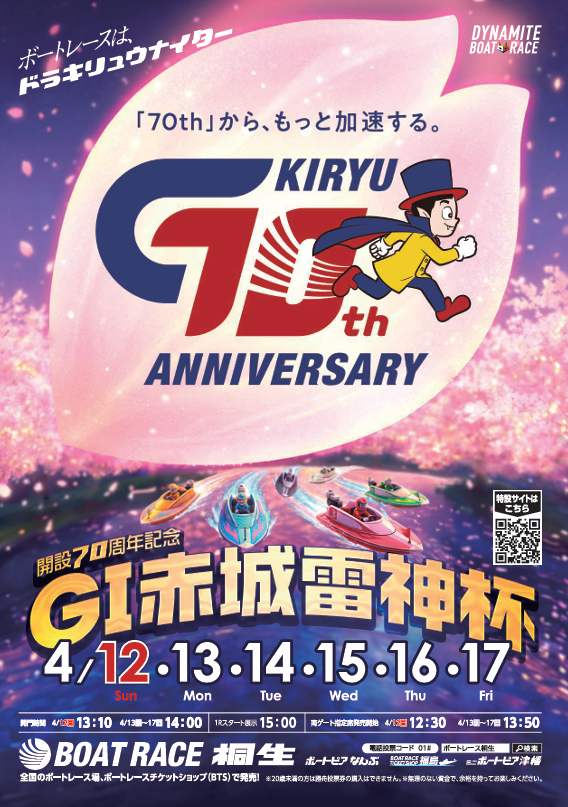 いよいよ明日開幕🚩

BR桐生にて
⚡GⅠ赤城雷神杯⚡

70周年を祝う
桐生ナイター決戦🏆

毒島選手が現在B2級のため
不在なのが残念だが
地元勢7人でV争いを
沸かせるのか注目したい🥳

 熱き戦いを岡山わけで
お楽しみください🔥