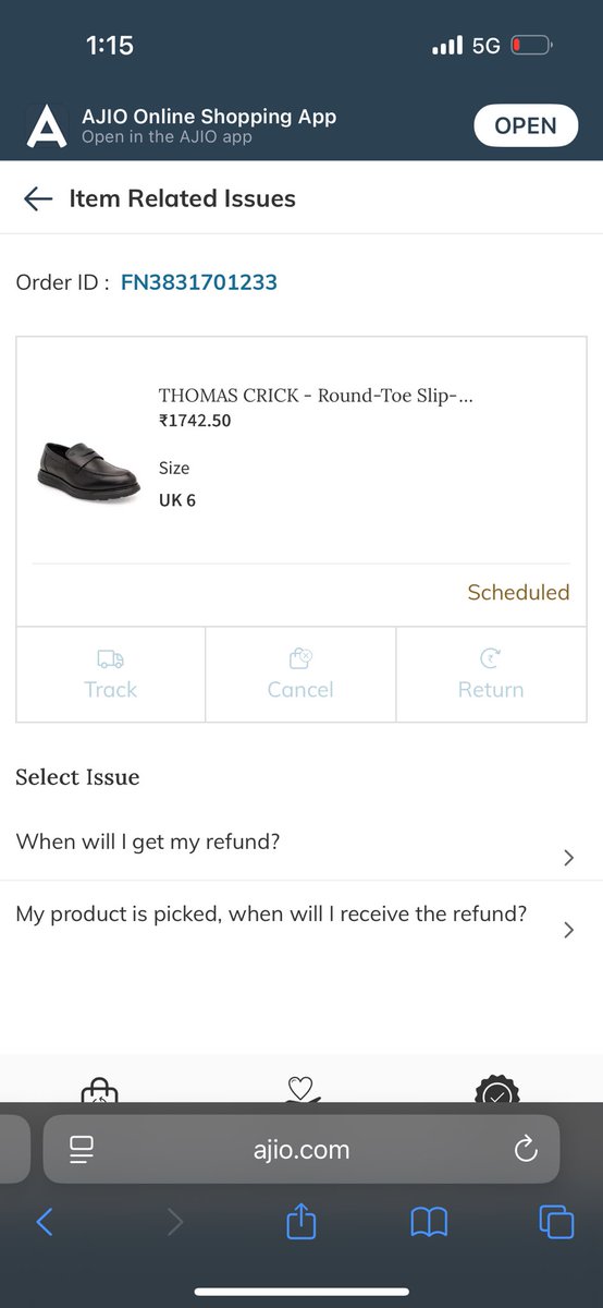 samarkhanxo's tweet photo. @AJIOLife @AjioCares my return order is stuck since a week now, there were no pickup attempts made, everyday I’d get a fake attempt from shadowfax and now you have cancelled the return request, I’m not even able to connect to support or create a new return, extremely frustrating. https://t.co/6RgRdcQOCW