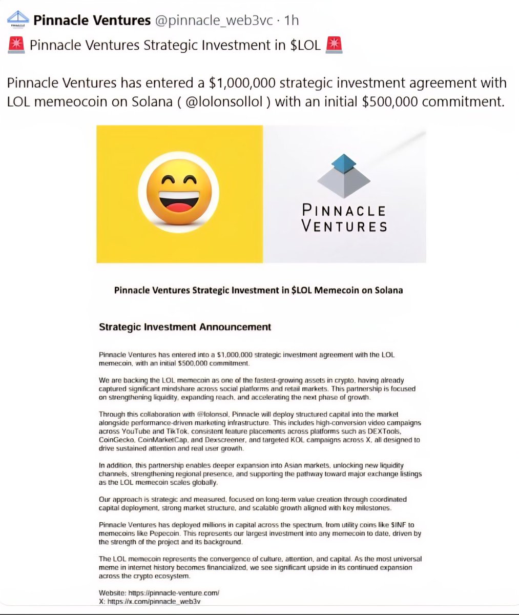 revolut20's tweet image. 2 VCs investing in Meme. That's huge cause I didn't remember something like that last few years. 

$LOL is getting more and more recognized in Web3. Biggest Meme in the History slow cooking! 

CA
34q2KmCvapecJgR6ZrtbCTrzZVtkt3a5mHEA3TuEsWYb

#Gem #Meme #SOL