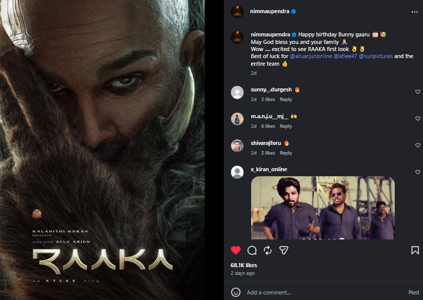 uicaptures's tweet image. #Raaka - Our dearest Uppi Sir extended his exclusive best wishes via Instagram 💚

Thank you @nimmaupendra garu 🫶

@alluarjun #Upendra #AlluArjun #Atlee