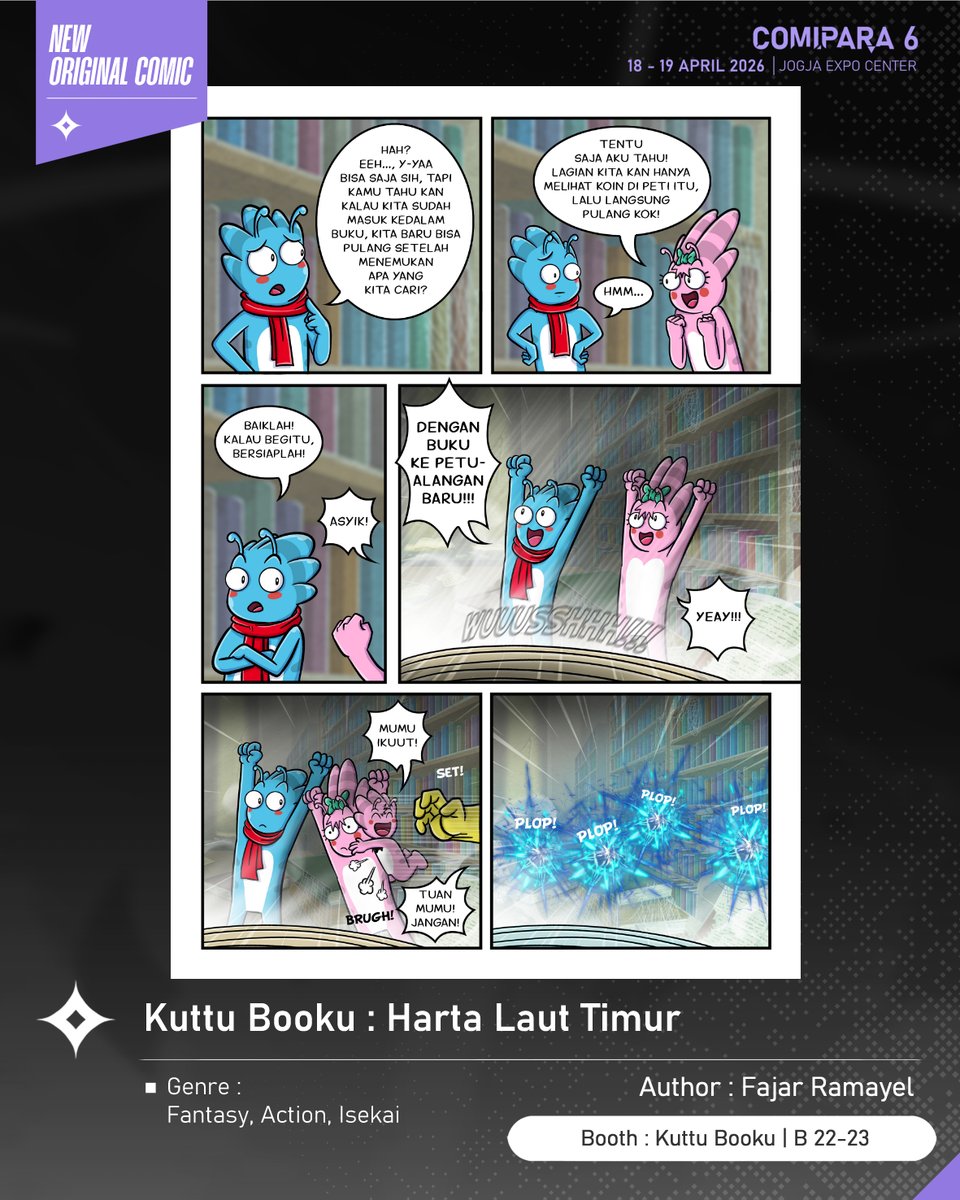 comipara_id's tweet image. [COMIC RAID]
Author: Fajar Ramayel
Booth: B 22-23  -  Kuttu Booku

Ada juga komik baru karya Kak Fajar Ramayel, berjudul "Kuttu Booku : Harta Laut Timur" yang akan dijual di Comipara 6 besok lho!

Sampai ketemu! ✨

Comipara 6
18-19 April 2026
Jogja Expo Center

#comicraid6