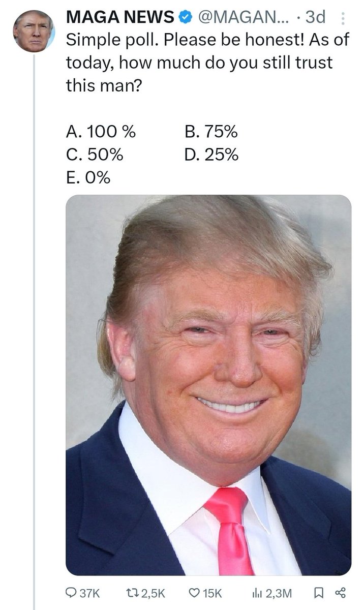 Garasch2's tweet photo. So... You forgot to include a poll in your polling. 

Is that because 

A. You're afraid of the result? 
B. You're not in agreement with the result? 
C. You don't want to know the result? 
D. All of the above? 

#maga is the #dumbest #cult in the #history of #man https://t.co/x352c9yxJS