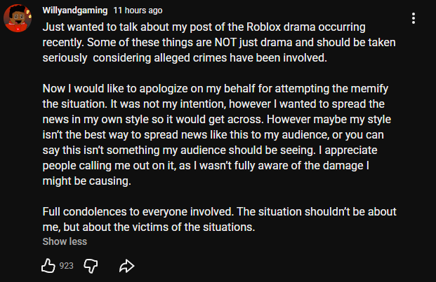 Willy's response to his current video