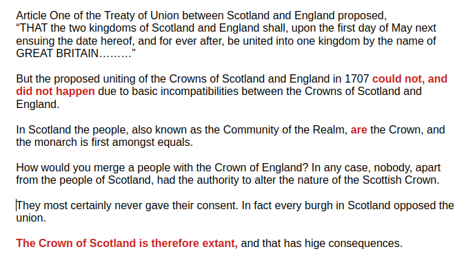Douglas_Haribo's tweet image. The so called Union of 1707 was brought about by a constitutional sleight of hand in which,

England rebranded as Great Britain, the

English Parliament rebranded as the Parliament of Great Britain,

and Scotland became

A flower on the Imperial Crown of England.