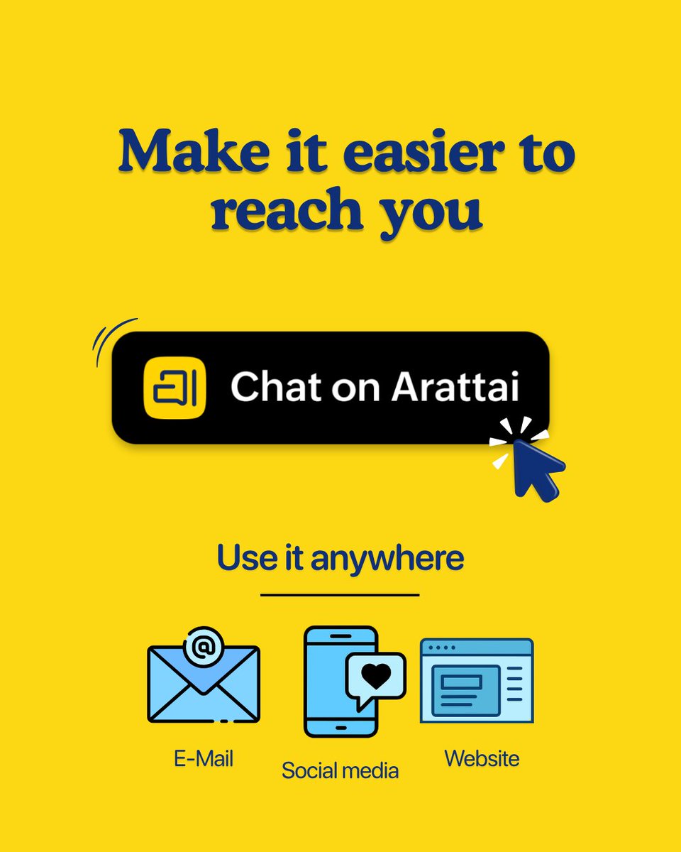 Arattai's tweet image. The easier you are to reach, the more conversations you start. 
With Click to Chat, we just made that simpler.

#ClicktoChat #StayConnected #Arattai