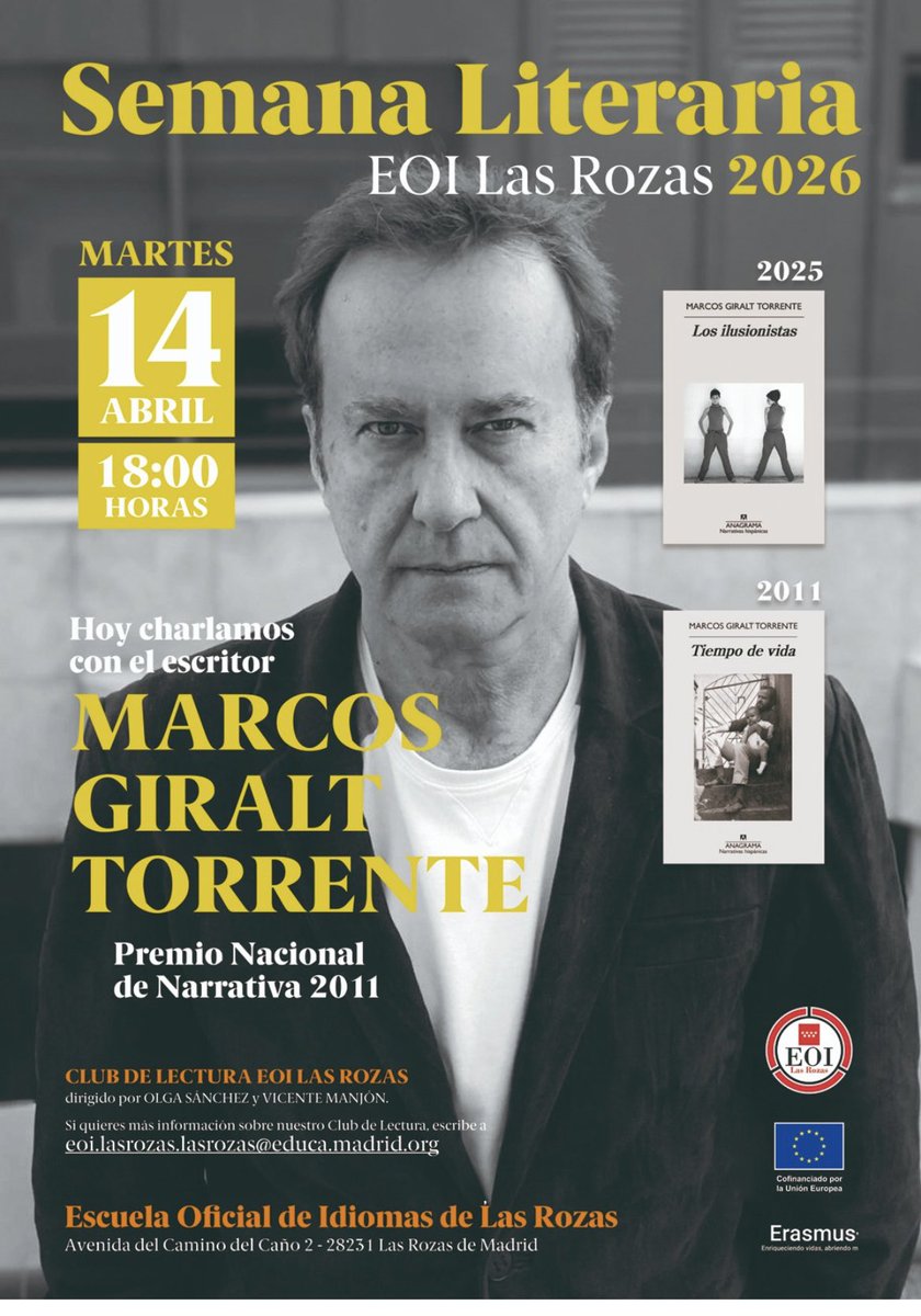 fvmgpress's tweet photo. Te esperamos!
Charlamos con Marcos Giralt Torrent
14 de abril a las 18:00 horas
Escuela Oficial de Idiomas de Las Rozas 
Club de lectura https://t.co/vwUbzOJCbw