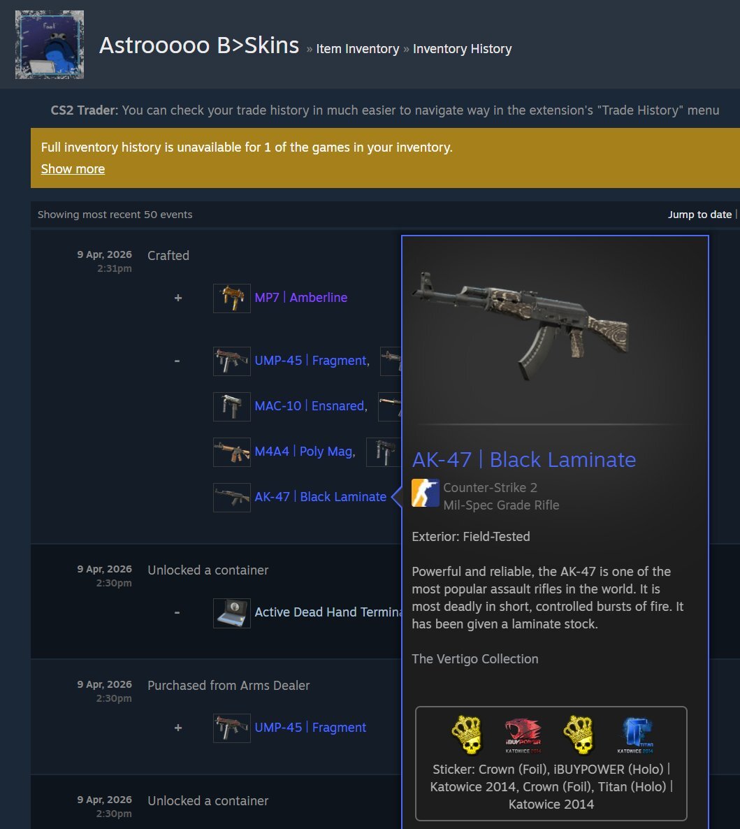 csmoneytrade's tweet image. 💀 Trader @AstroooCs burned $8,000 in a trade-up…

AK with Titan &amp;amp; iBP Kato14 holos gone forever 😭

Press F 🫡
