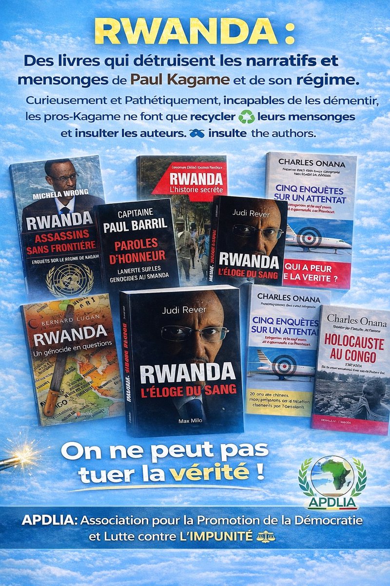 TheoMpoze's tweet image. #Rwanda : Des livres qui détruisent les narratifs et mensonges de #PaulKagame et de son régime.

Curieusement et Pathétiquement, incapables de les démentir, les pros-Kagame ne font que recycler ♻️ leurs mensonges et narratifs en insultant les auteurs.

🌟 On ne peut pas tuer la