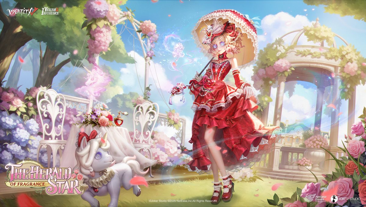 GameIdentityV's tweet image. Dear Visitors,
She wanders down a path known to none, capturing all her unspoken desires within a bottle.
Please check out the details of Truth &amp;amp; Inference - The Herald Star of Fragrance.
These items will be available via the 8th Anniversary Offline Gift Box and will also be sold