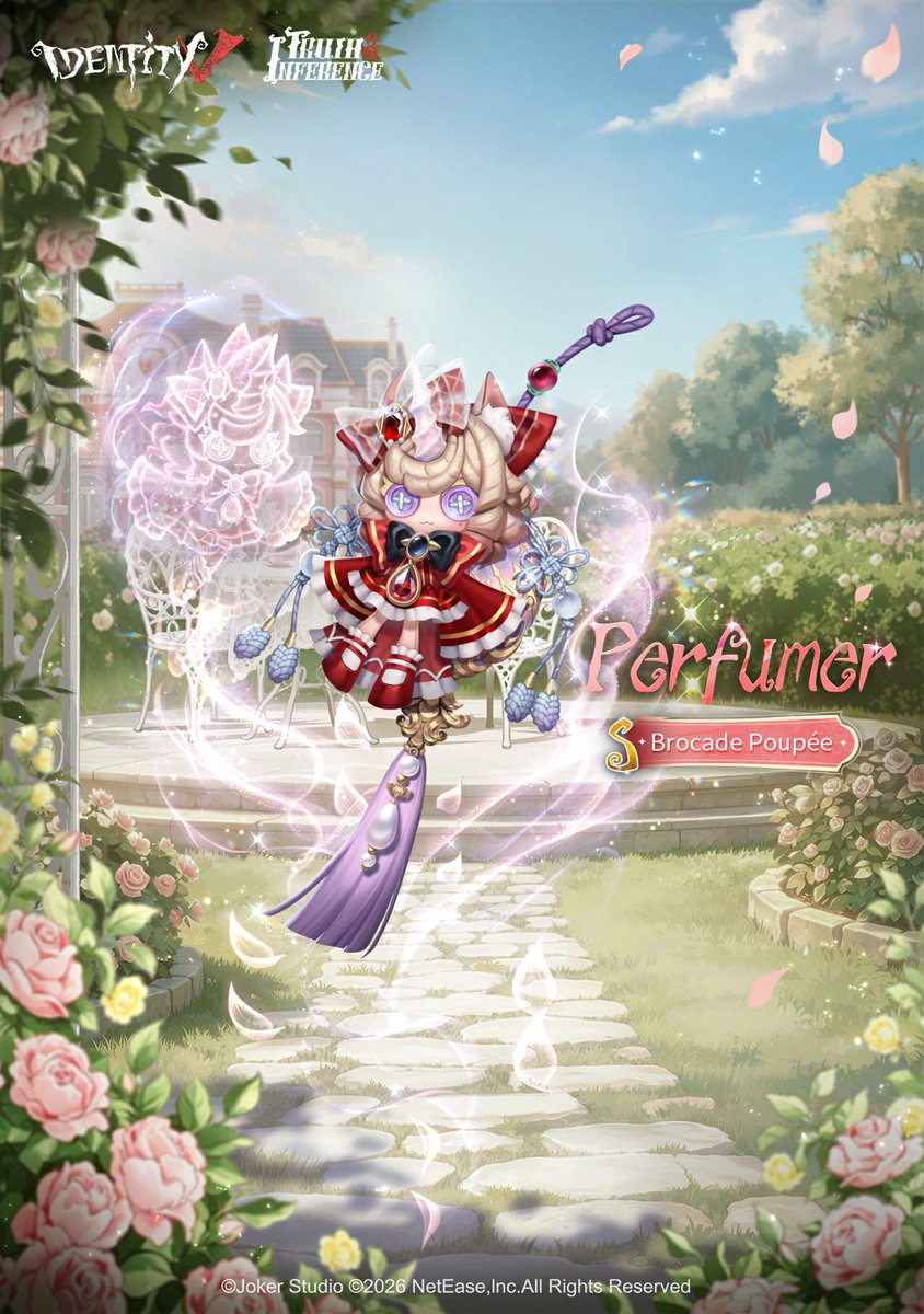 GameIdentityV's tweet image. Dear Visitors,
She wanders down a path known to none, capturing all her unspoken desires within a bottle.
Please check out the details of Truth &amp;amp; Inference - The Herald Star of Fragrance.
These items will be available via the 8th Anniversary Offline Gift Box and will also be sold