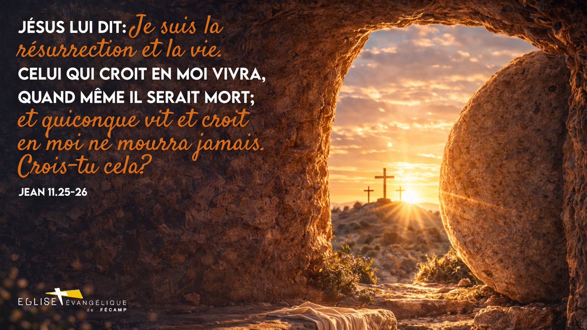 📖
« Jésus lui dit : Je suis la résurrection et la vie. Celui qui croit en moi vivra, quand même il serait mort; et quiconque vit et croit en moi ne mourra jamais. Crois-tu cela ? »

— Jean 11:25-26