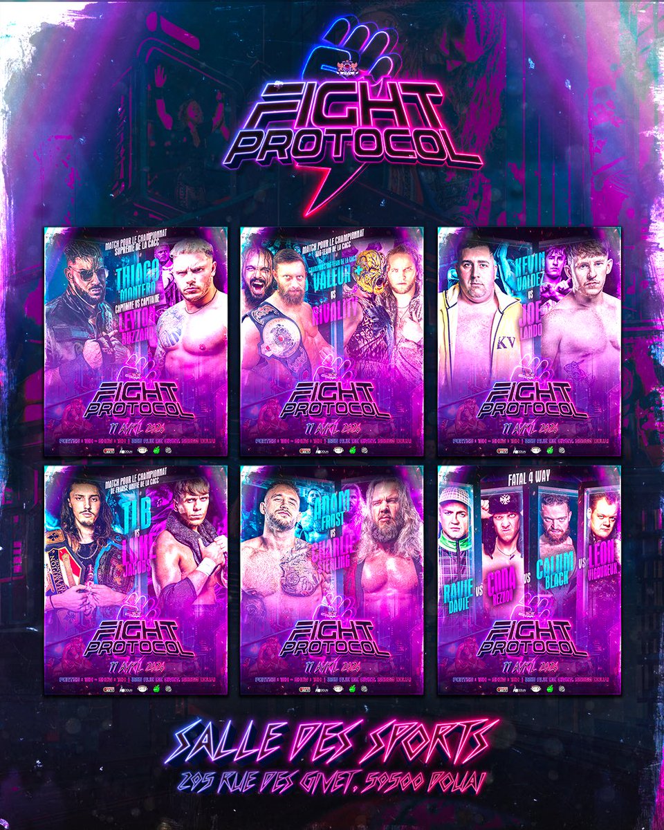 🟣 FIGHT_PROTOCOL 🟣

CARTE COMPLÈTE ‼️

🎟️ Billetterie :
my.weezevent.com/cacc-fight_pro…

📍 Salle des Sports de la Templerie
295 rue de Givet, Douai

🗓️ Samedi 11 avril 2026