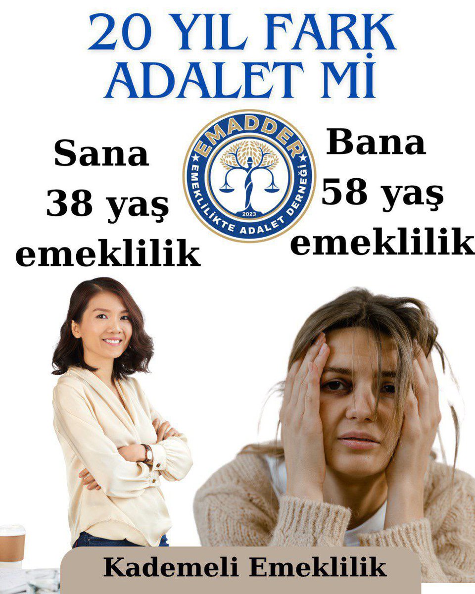 Yan yana çalışan insanlar arasında farklı emeklilik tarihleri kabul edilemez.‼️

1 günle 20 fark hiç adil değil‼️

Adaletli olan kademe ile çözüm bulmasıdır.❗️

<a href="/EmadDernegi/">EMEKLİLİKTE ADALET DERNEĞİ ⚖️</a> 
#KademeyiAlacağız