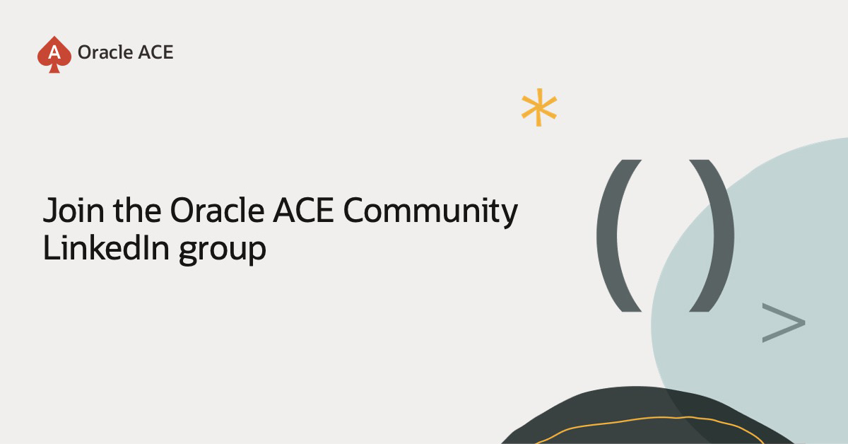 The Oracle ACE Community just got even more accessible!

More than 1,300 people have already joined the new LinkedIn group, allowing them to:

✔️ Connect with experts
✔️ Share insights
✔️ Discover community updates

Be part of the conversation today: social.ora.cl/6014B6Q6Yg