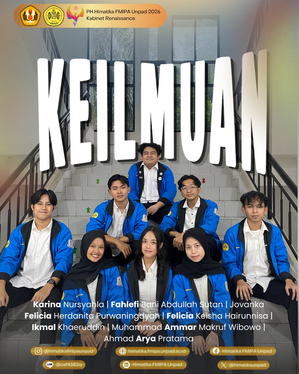 himatikaunpad's tweet photo. [STRUKTUR KEPENGURUSAN, LOGO, DAN MAKNA KABINET PH HIMATIKA FMIΡΑ UNPAD 2026]

Assalamu'alaikum Warahmatullahi Wabarakatuh

Halo, Akang Teteh Himatika!

Dengan bangga kami persembahkan Struktur Kepengurusan PH Himatika FMIPA Unpad 2026 Kabinet Renaissance. https://t.co/3VDYnfkRee
