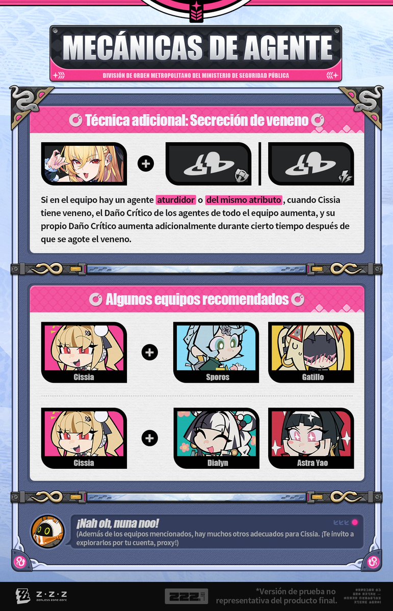 ZZZ_ES's tweet image. Mecánicas de agente: Cissia

La actualización está a punto de finalizar...
El registro de datos de combate de la agente Cissia se ha almacenado en la base de datos. Análisis de la información principal completado. Ya puede consultar los datos.
«Puedo sentirlo, los ratoncitos