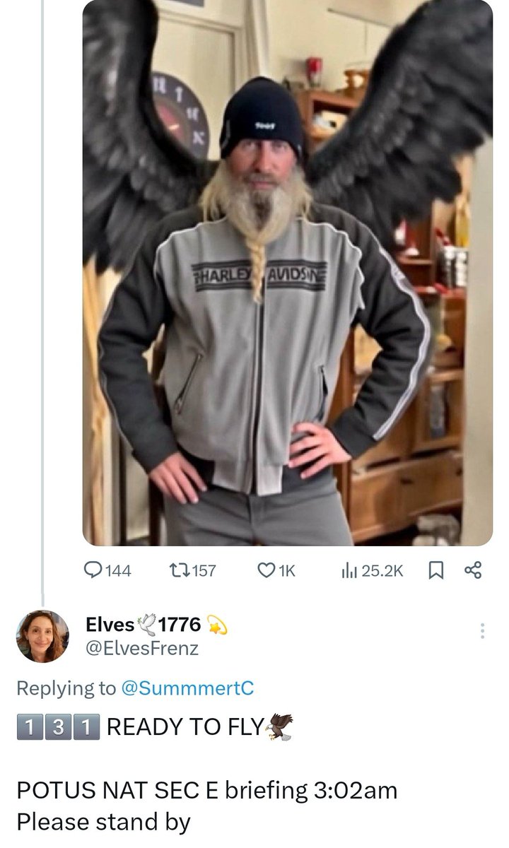 ElvesFrenz's tweet image. READY TO FLY🦅

1️⃣3️⃣1️⃣THE EAGLE HAS LANDED 
POTUS NAT SEC E briefing 3:02am
Please stand by

3️⃣0️⃣2️⃣
#SUPERTUESDAY
For Green
 Q 
—end—
x.com/i/status/18996…