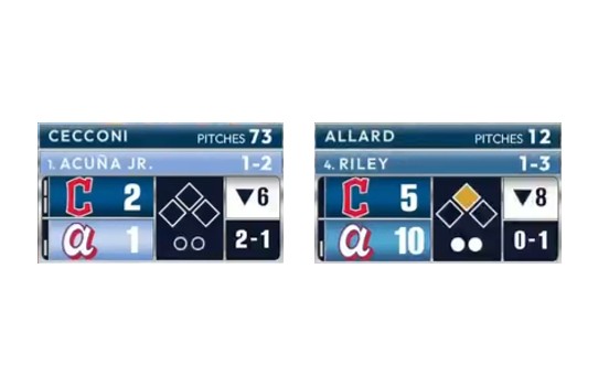 BravesVisionTV's tweet image. Thank you to our fans who reached out during the game about the background color of our City Connect-themed scorebug. We made an adjustment in the 8th inning and hope it helped!

Before and after: