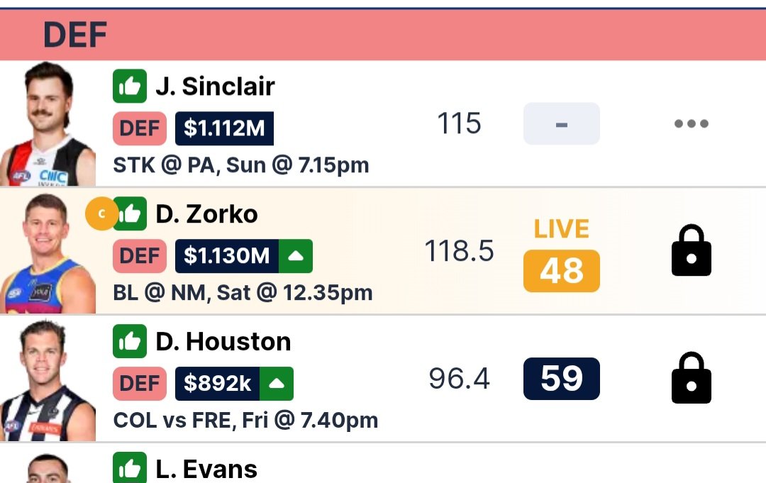 Traded McKercher out Rd1
Had Rozee, Petracca, Gulden, English injuries
Had to trade DC out last week as backup to Steene
Traded Windsor out before his 90's score as my only real correctional trade possible so far...

Now this. Zorkonout (calf).

2026 can get in the bin.