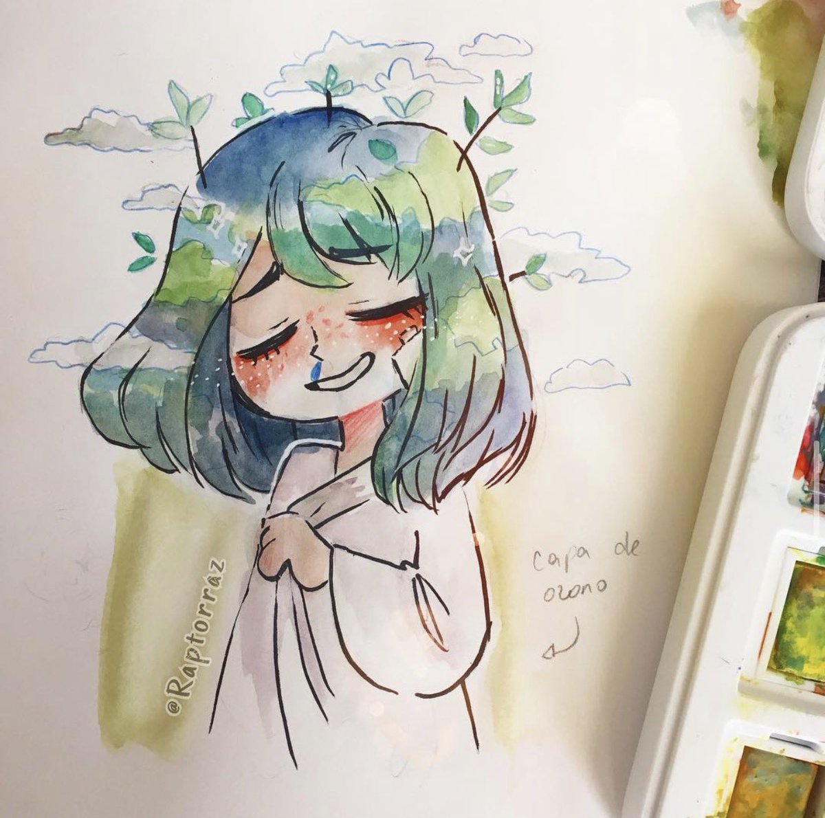 Pensando en rediseñar a la earth-chan que hice hace unos años ahora que tenemos fotos nuevas de la Tierra 🌍 💕