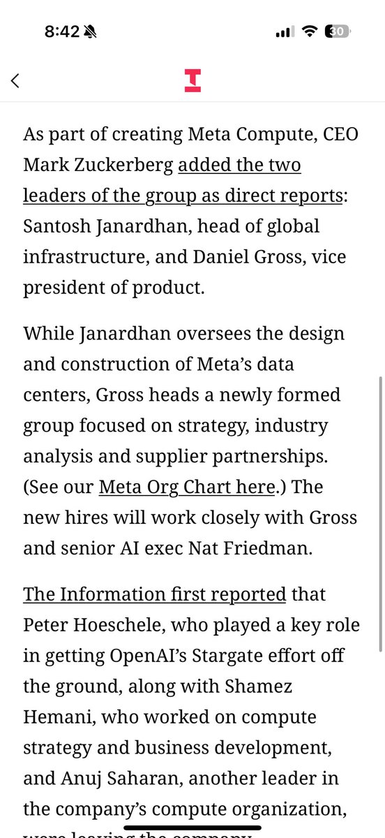 anissagardizy8's tweet image. NEW: The infrastructure execs who left OAI’s Stargate team are headed to…Meta Compute!

We first reported on their departures + plans to join the same company. 

They will work on infrastructure for Meta’s “TBD Labs” — which sits within Meta Superintelligence Labs

More: