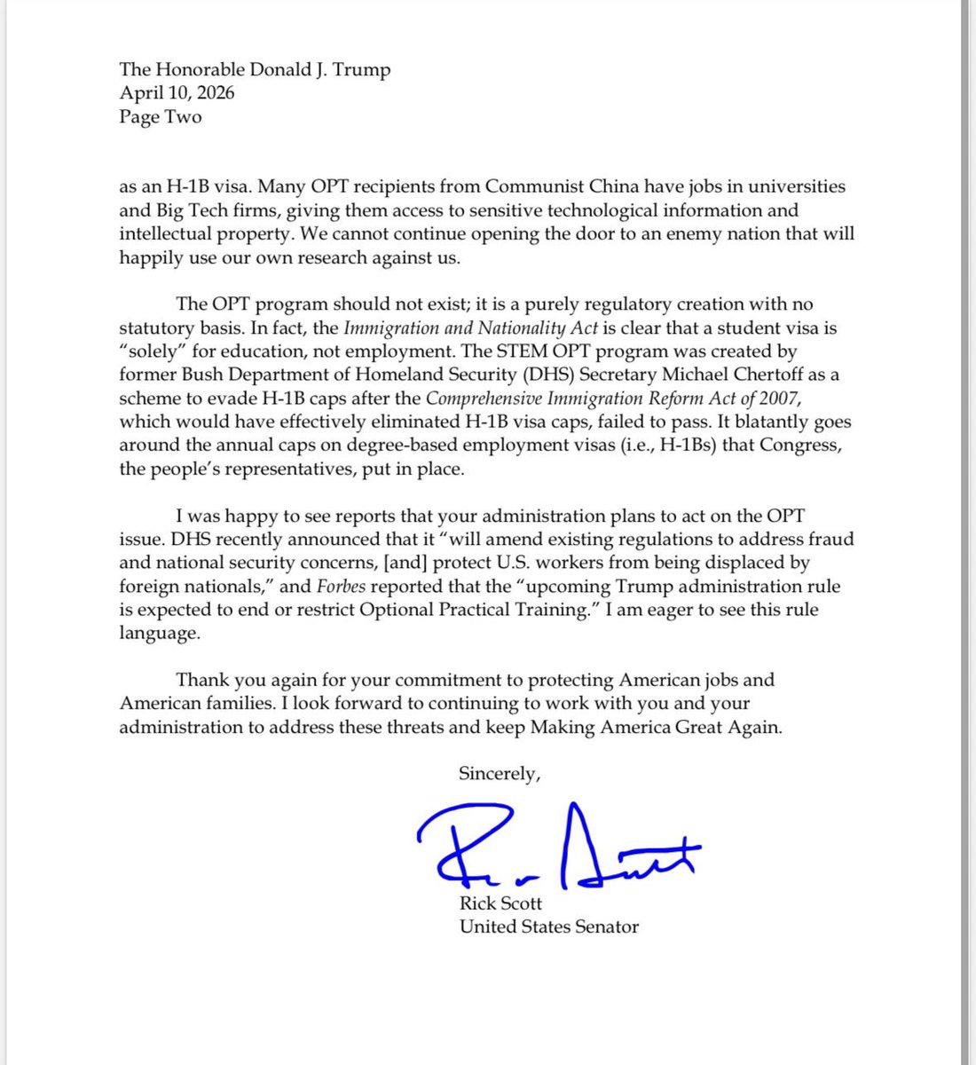 SanDiegoKnight's tweet image. Finally — someone saying what Americans have been thinking. End OPT now! Our grads should get first shot at these jobs. @SenRickScott is right! @realDonaldTrump #EndOPT #AmericaFirst