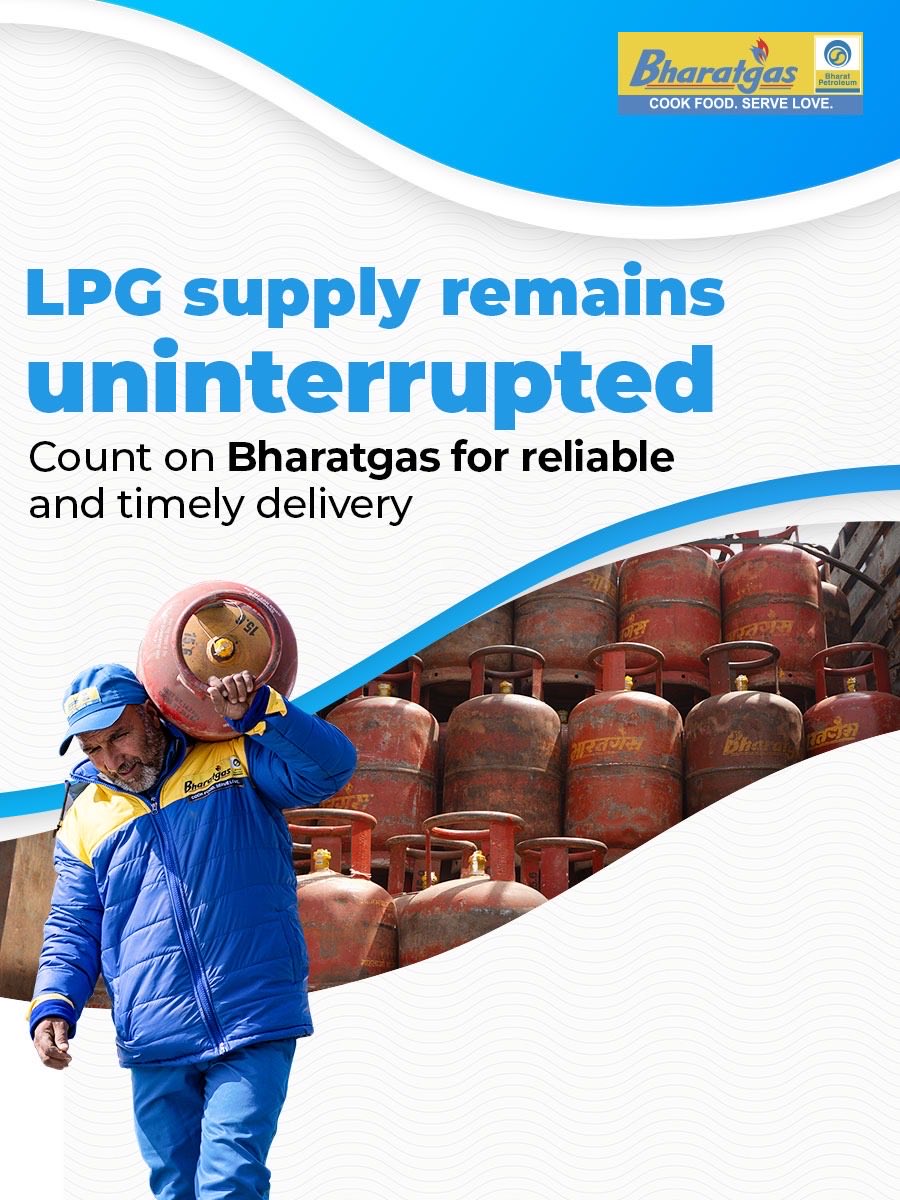 BPCLBareilly's tweet photo. LPG supply remains stable and well-managed nationwide, with systems in place to ensure smooth delivery.
There is no need to panic or rush bookings;  Bharatgas is ensuring uninterrupted supply.
@PetroleumMin @HardeepSPuri @Secretary_MoPNG @BPCLimited @bpcllpg #StayCalmIndia https://t.co/acqvW4PoBf