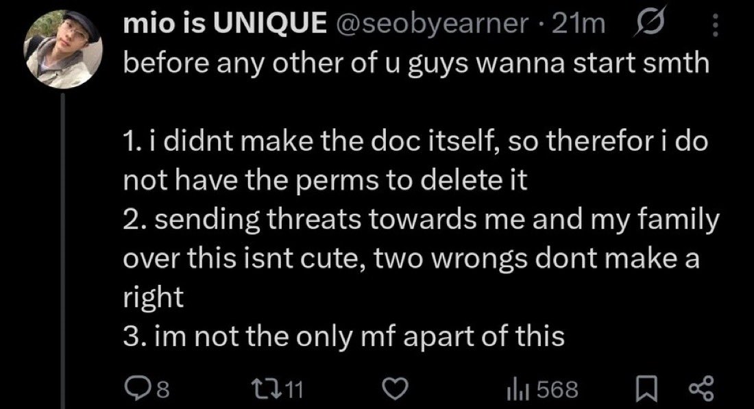 "before anyone wants to start sth" oh bitch you started it you are just in the finding out phase after fucking around. i genuinely hope someone actually shows up in front of your door idgaf