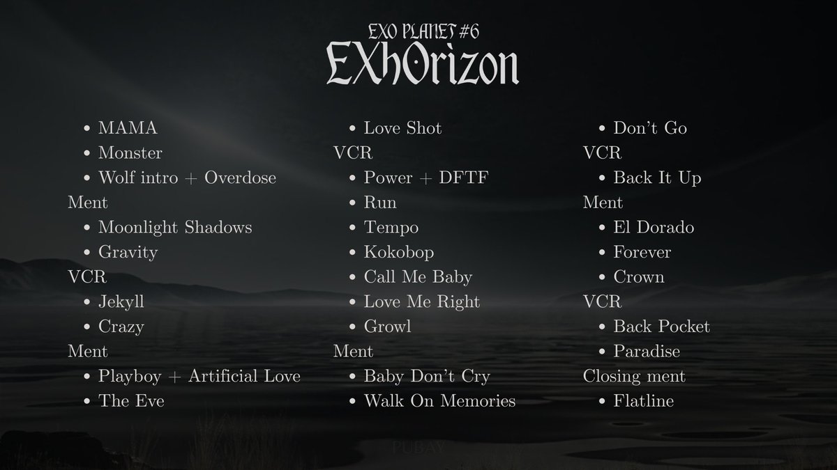 The Lost Planet + EXO'luXion + EXO'rDIUM + ElyXion + EXplOration = #EXhOrizon

literally gabungan EXO PLANET 1-5