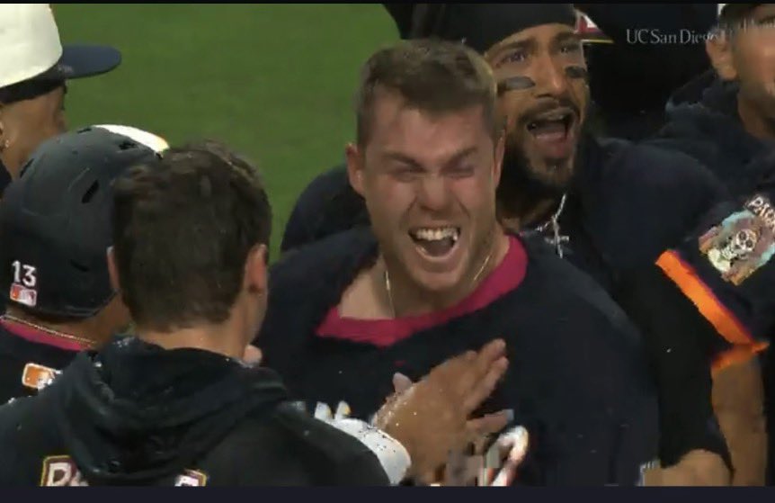 aedmondstv's tweet image. And just like that the #padres…

-have won 6 out of their last 7. 

-Back to back walk off wins. 

-Mason Miller has struck out 19 of the 24 batters he’s faced this season. 14 out of the last 15