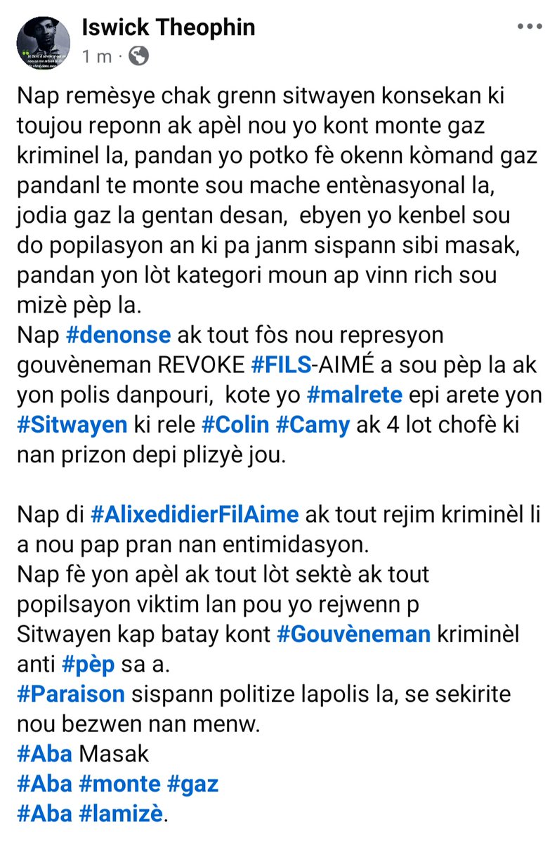 iswick326's tweet photo. Sispann konplis nan mizèw, aprann di non lèl pa bon pou ou, @manifeste,  @revolte lè yap toupiziw. 
Se devwa yon bon @Sitwayen. https://t.co/p4NIvCJJU7