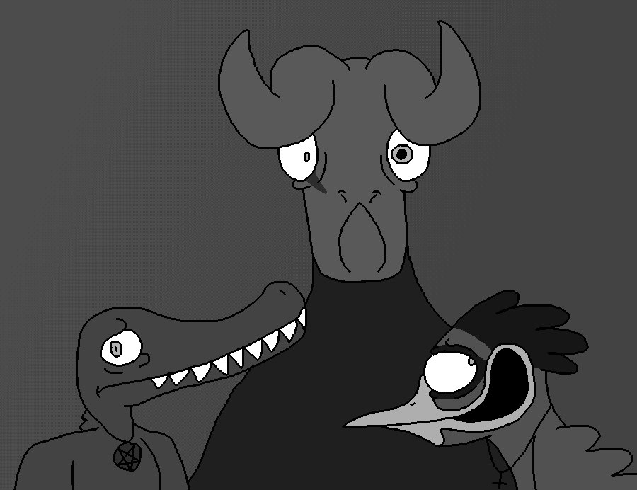 AvanArchosaurus's tweet photo. Diapsids of Christ stuff... The first image is of the Satanists, the second is Faith living his solitary life... and the last is of Creativity, desperate because she doesn't know that her son is having contact with GOD. #ArtStrugglesGame #DiapsidsofChrist https://t.co/OW0ZRlyaZf
