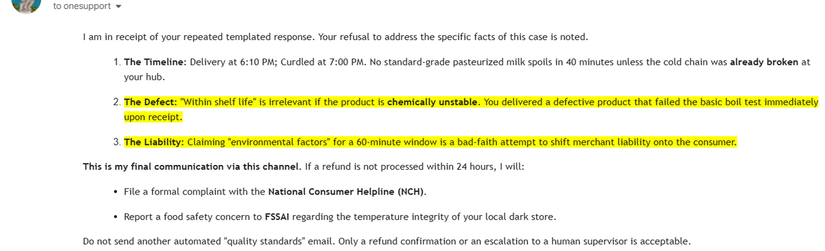69__perro's tweet photo. Total lack of accountability from @ZeptoNow.Selling unstable milk that spoils instantly and blaming the customer. If milk curdles within 40 mins of delivery,your store refrigeration is failing. ID: NUSINKLNM38886. Still waiting for a refund after 3 bot denials. @fssaiindia #Zepto https://t.co/SKc80BIoX3