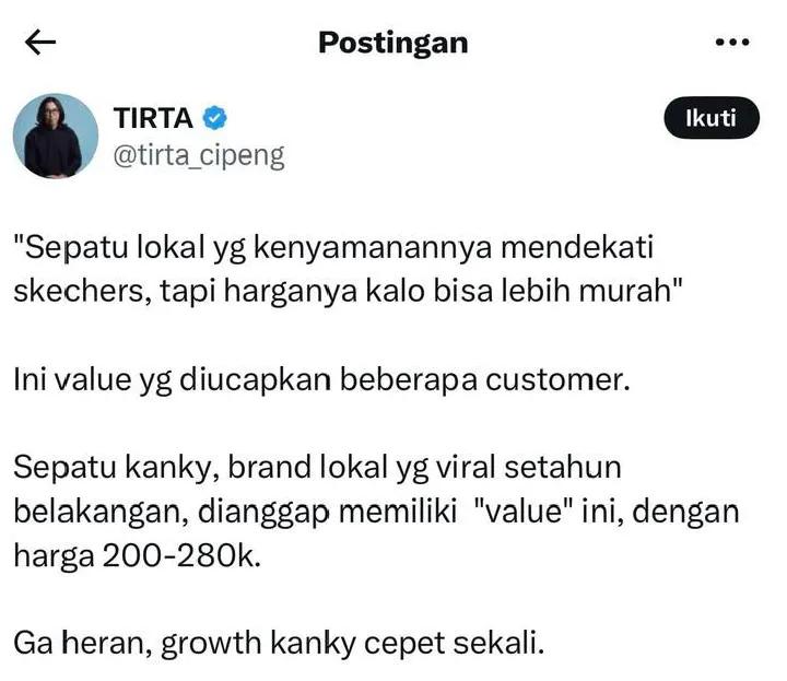 gieview's tweet image. IN THIS ECONOMY, sayang banget kalau ngabisin duit jutaan buat beli sepatu ngikutin saran dr Tirta lebih worth bgt!! 
Beli sepatu kanky yg kenyamanannya hampir memyamai skecher tapi harganya 200-300k aja 😭👍