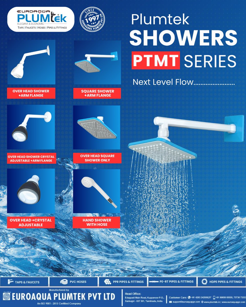 PlumtekMktg's tweet image. Ready for a "Next Level Flow"? 🌊

The new Plumtek PTMT Shower Series has arrived. ✅ Square &amp;amp; Round Overhead options ✅ Adjustable Crystal nozzles ✅ Sleek Hand Showers
It’s time to rethink your shower. 🚿✨ #Plumtek #InteriorDesign #ShowerGoals #ModernHome