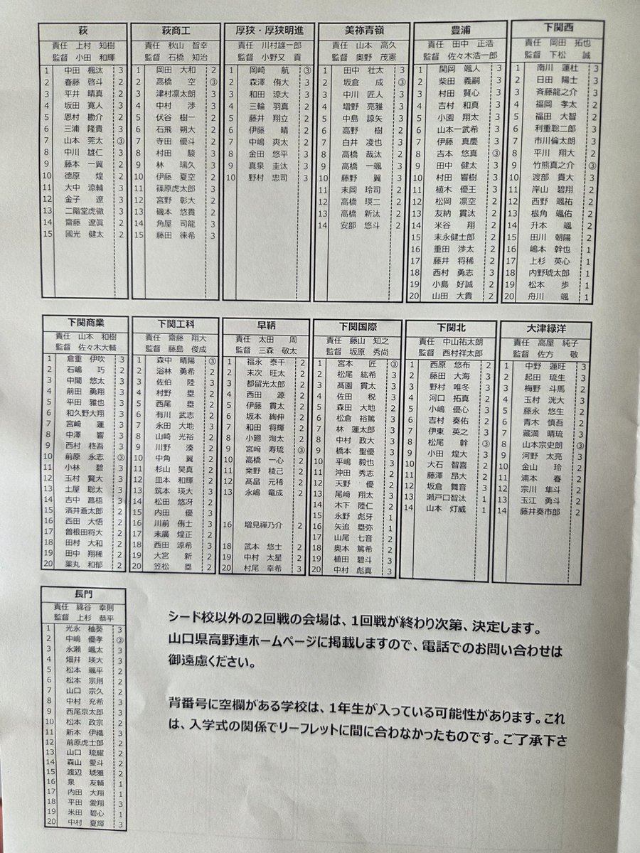 jobin33375's tweet photo. 年明け三度目の内視鏡検査を終え、春季大会のメンバー表入手の為にビジコム柳井スタジアムへ。
明日は朝から観戦予定です😊

県鴻城と誠英の空欄が気になりますね、噂の一年生が登録されると思います。あと、小野田の監督が…😍 https://t.co/O15Qz8jcYP