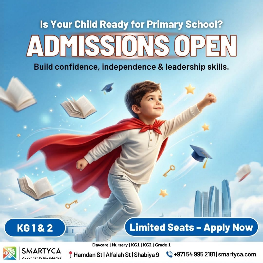 SmartycaUae's tweet photo. Is your child ready for primary school?

Build confidence, independence &amp; leadership skills early.

🚀 Limited seats available

📍 Abu Dhabi
📲 +971 54 995 2181
🌐 https://t.co/gdw3CKJS5J

#AdmissionsOpen #AbuDhabi https://t.co/5NySXzY0Ba
