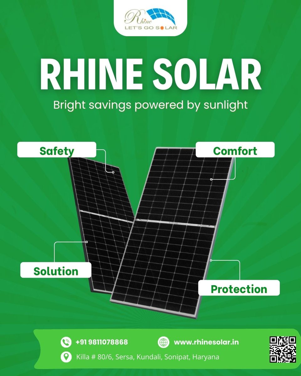 Make the smart switch to solar today and experience bright savings every day. 🌱

📞 Contact Us: +91 98110 78868
🌐 Visit: rhinesolar.in

#RhineSolar #SolarEnergy #GoSolar #SolarPower #CleanEnergy #RenewableEnergy #SolarSavings