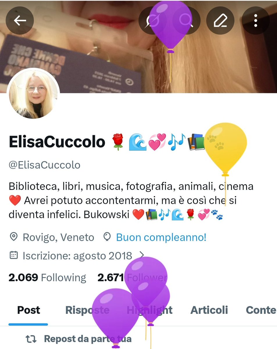 ElisaCuccolo's tweet image. Grazie per i bei palloncini...🥰
Un po' meno per un anno in più...
😊🎂🥂🎉🎈#birthday