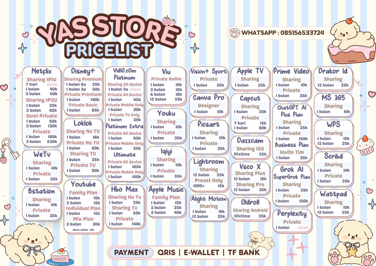 KAMHIR PIPEL CARI MAU BELI APPLIKASI PREM TRUSTED WITH ADMIN YG RAMWAH

BISA PESAN YOUTUBE WETV NETFLIX DISNEY HBO VIU IQIYI BSTATION YOUKU CANVA VISION DRAKOR ID AND MORE AALL DURASI ADA LOH

LANGSUNG tiny.cc/kesiniajayaw

#zonauang 2304