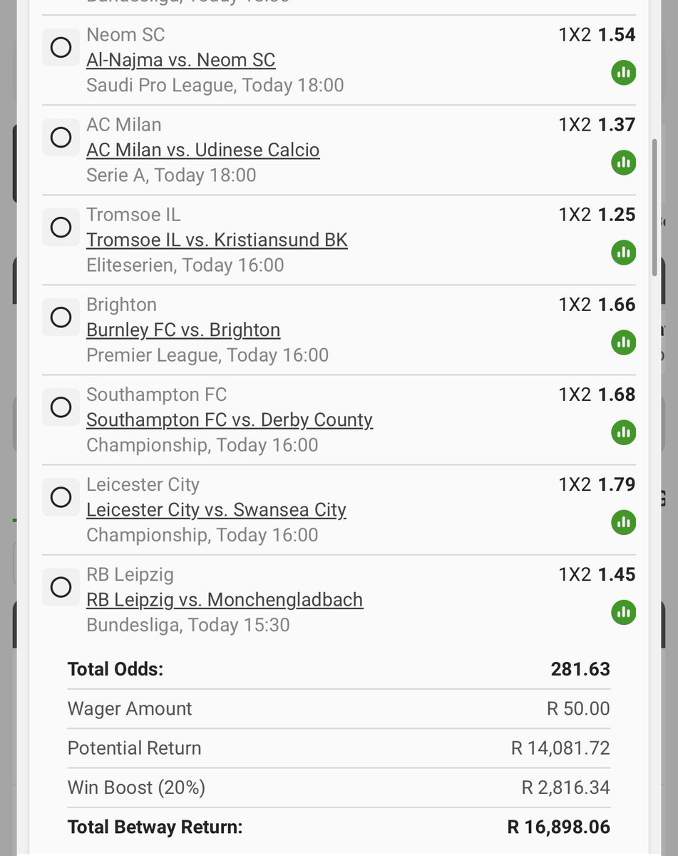 281 odds 

betway.co.za/book-a-bet-res…

BW4D061A0B

Good luck
