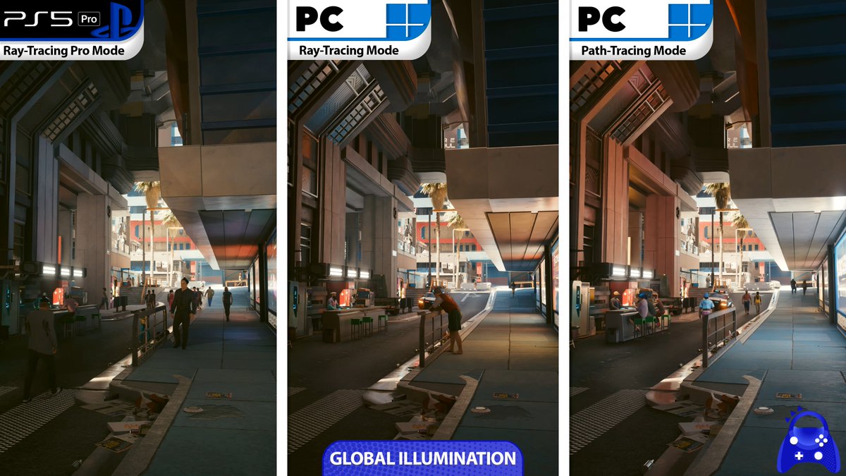 YatoSubs1's tweet image. الاختلاف البصري بين نسخة الحاسب (إعدادات PT على اليمين والـ psycho بالمنتصف) ونسخة PS5 Pro من Cyberpunk 2077 على وضع RT Pro

المقارنة الكاملة:
youtu.be/gVB64DU7ANk?si…