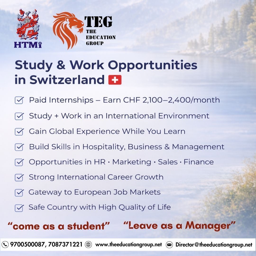 TEG_Hyd's tweet photo. Dreaming of studying in Switzerland?
Turn your education into a global career with TEG x HTMi 🌍✨
💼 Come as a student.
🎓 Leave as a manager.
📩 Apply now & start your global journey!
#StudyInSwitzerland #StudyAbroad #TEG #HTMi #InternationalStudents #HospitalityCareers https://t.co/l2kUFRAxMK