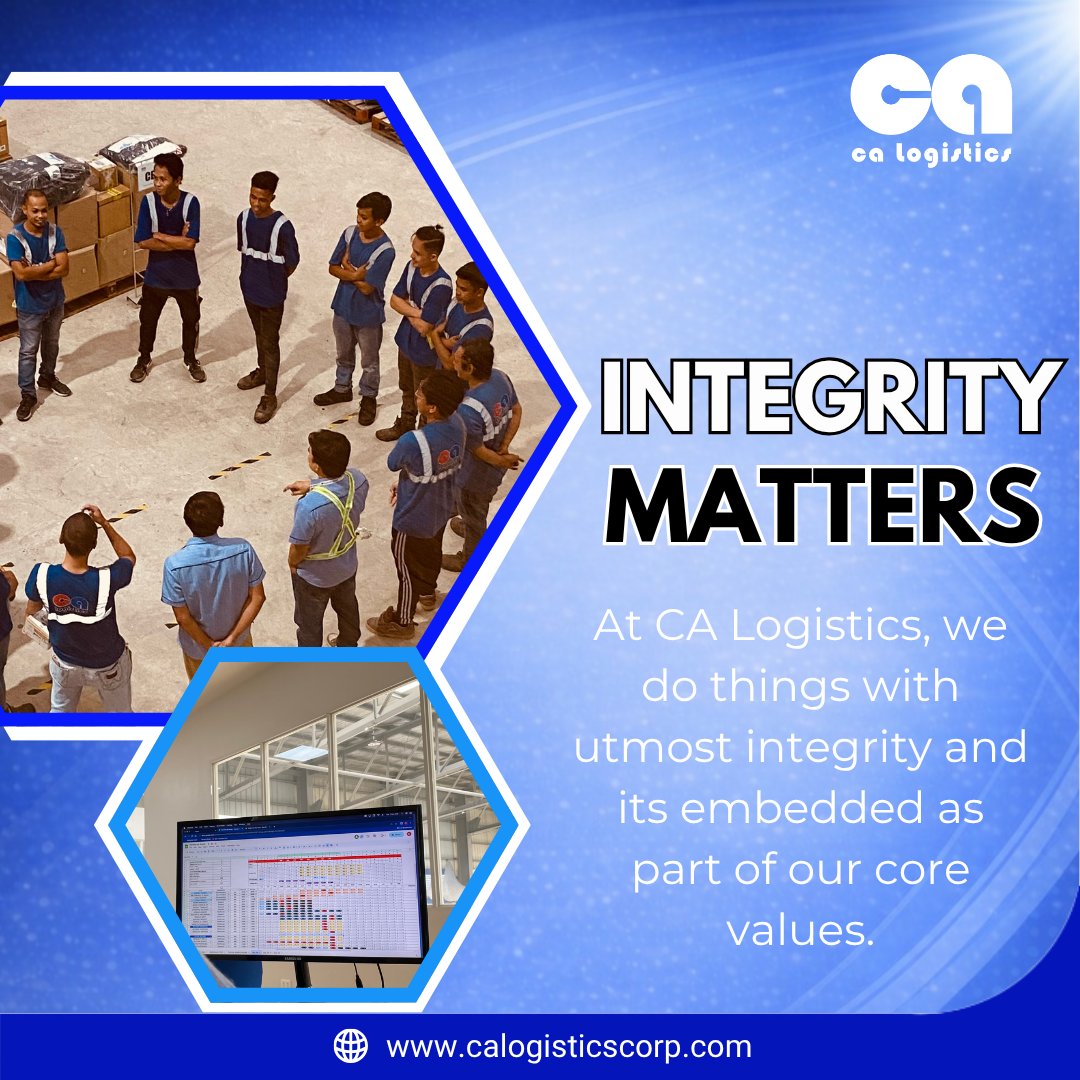 calogisticscorp's tweet image. INTEGRITY MATTERS
At CA Logistics, we do things with utmost integrity and its embedded as part of our core values.
#wedeliverthepromise
#makeiteasy
#calogistics
#logistics
For more info, visit our website calogisticscorp.com
or email at customerservice@calogisticscorp.com