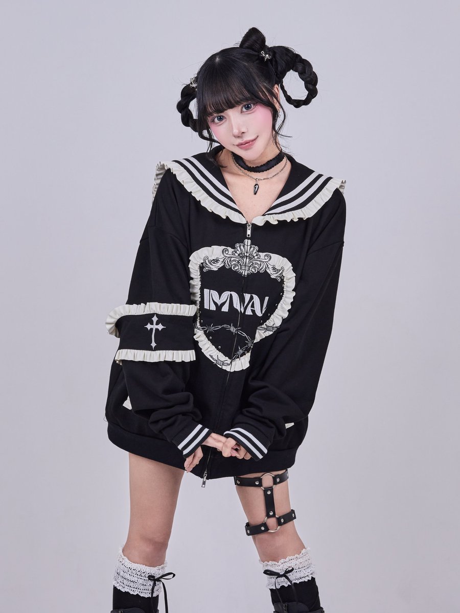 IMVAL / Frill Sailor Zip Sweatshirt[BLK] IMV062-BLK ￥15,400 フリルセーラーカラーが ...