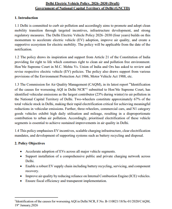 Delhi Government releases draft of Electric Vehicle (EV) Policy 2026 ...